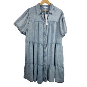 Jane + Delancey Denim Tiered‎ Midi Dress Shirt Dress lagen look sz 2X